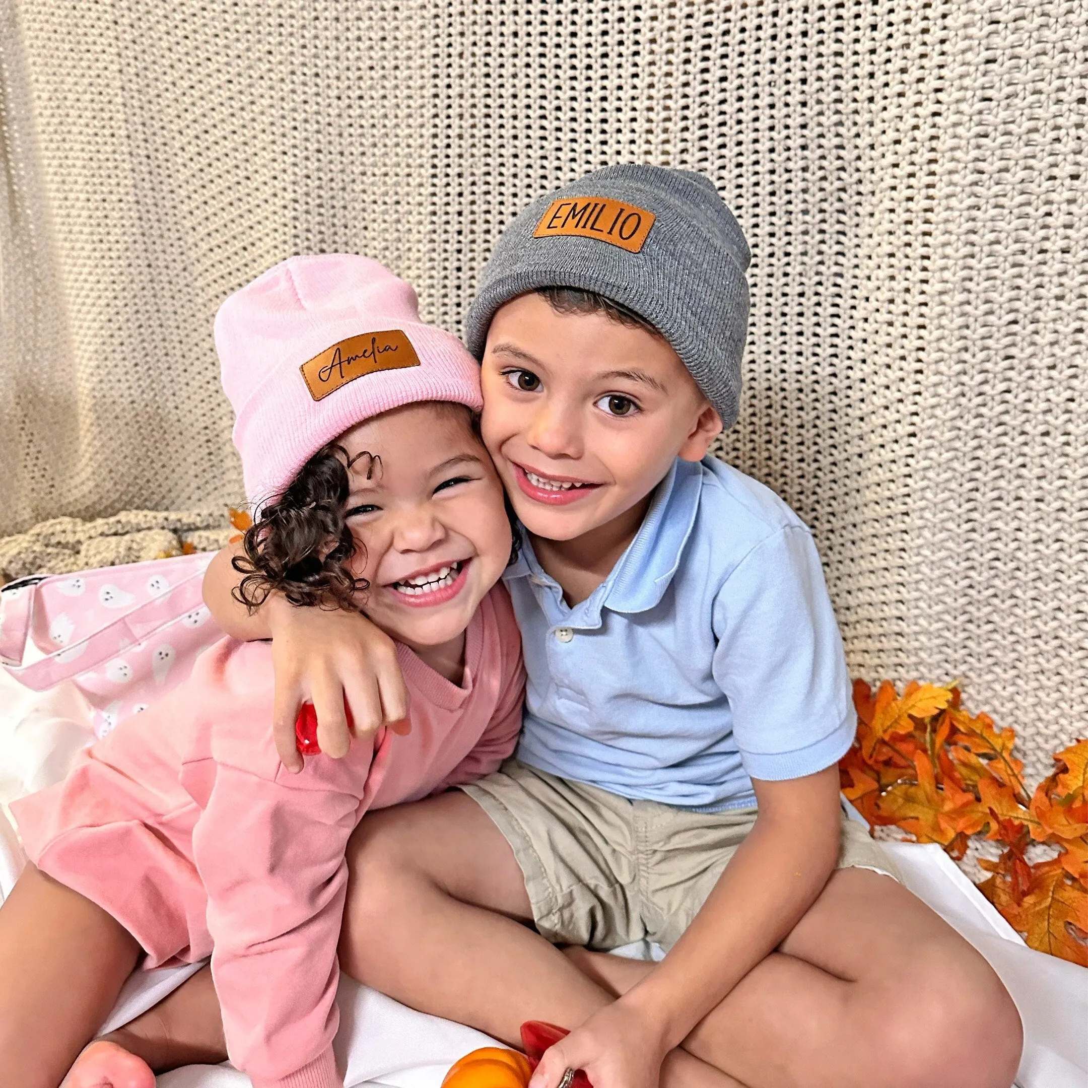 Custom Leather Engraved Kids Beanie