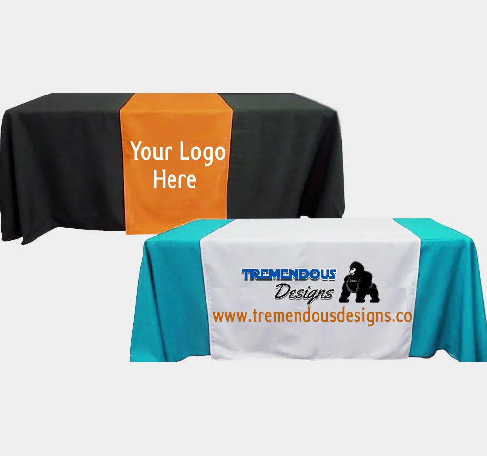 Customize Table Runner with your logo or Design From 48"x72 to  48"x90"  Great for trade show booths