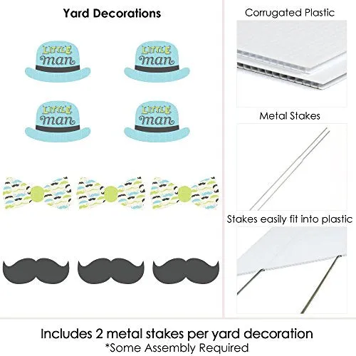 Dashing Little Man Mustache Party - Lawn Decorations - Outdoor Baby Shower or Birthday Party Yard Decorations - 10 Piece