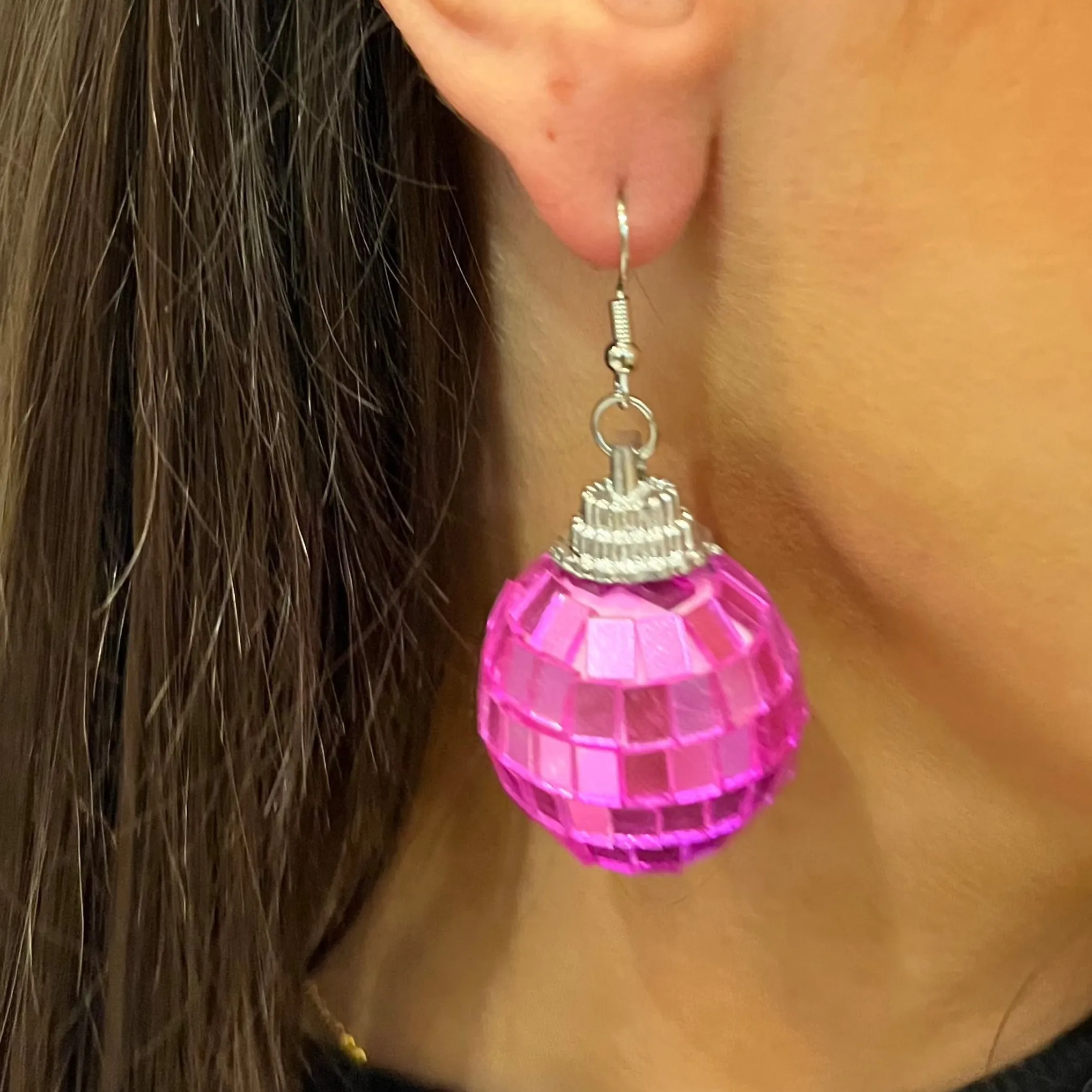 Disco Doll Small Pink Drop Earrings