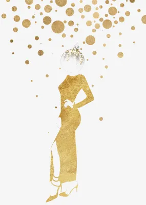 Festive Fashion Illustration Wall Art Print  Gold Bauble Head, Contemporary and Stylish Christmas Decoration Alternative Xmas Decor