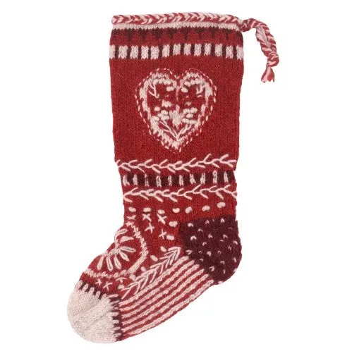 Folk Heart Christmas Stocking