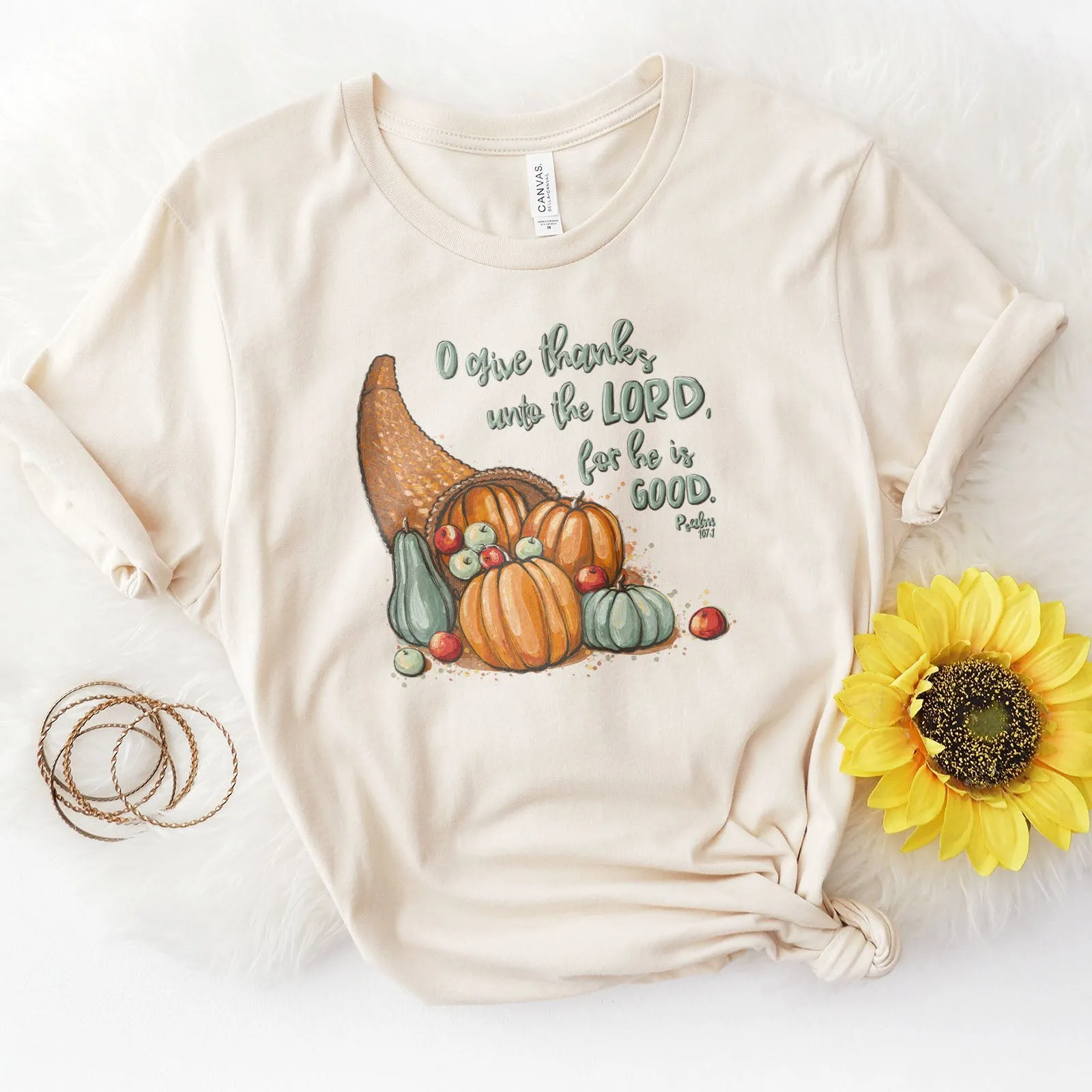 Give thanks to the Lord - Psalm 107:1 Fall Tee