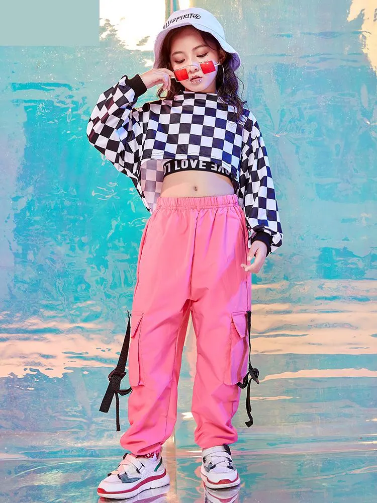 #H212 Hip Hop Dancewear For Girls -Sweatshirt- Crop Tops and Cargo Pants