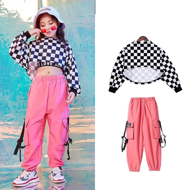 #H212 Hip Hop Dancewear For Girls -Sweatshirt- Crop Tops and Cargo Pants