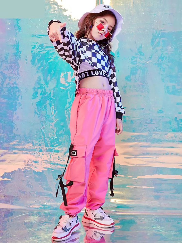 #H212 Hip Hop Dancewear For Girls -Sweatshirt- Crop Tops and Cargo Pants