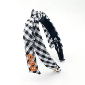 HALLOWEEN - Thin Black & White Gingham Side Bow with BOO Embroidery