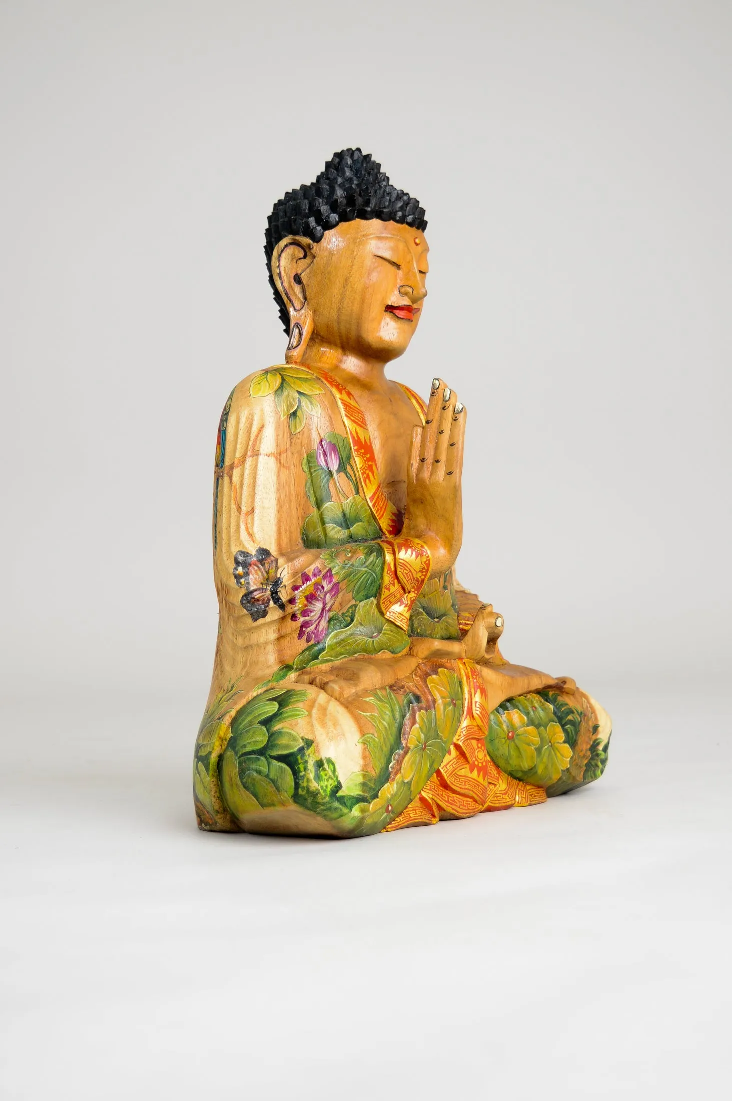 Hand Carved, Hand Painted Wooden Meditating Buddha (40cm)