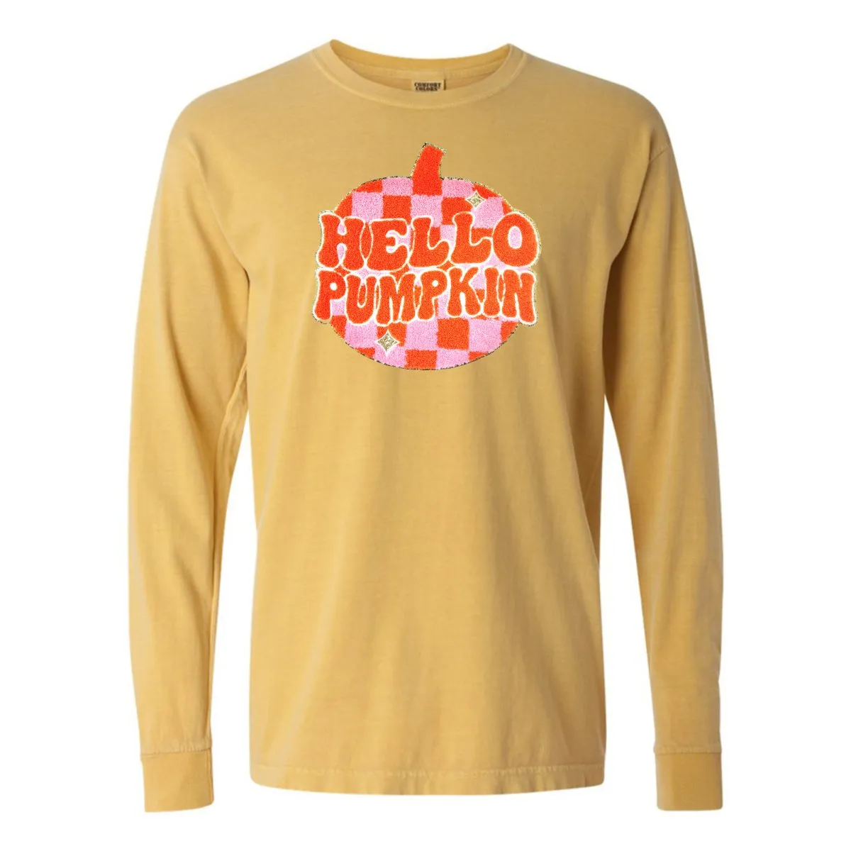 'Hello Pumpkin' Letter Patch Long Sleeve T-Shirt