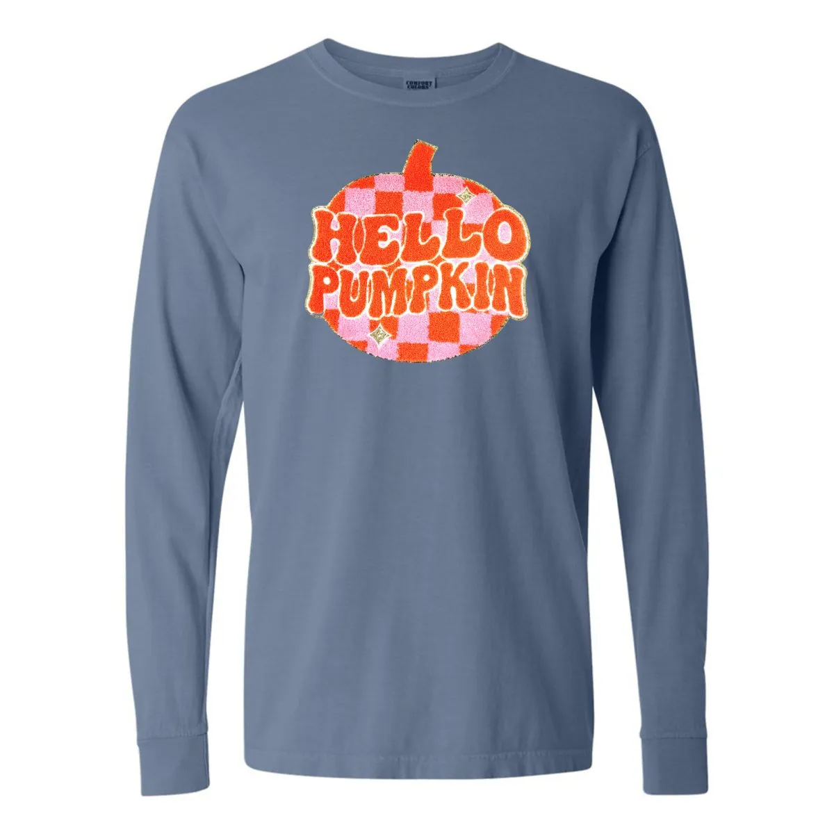 'Hello Pumpkin' Letter Patch Long Sleeve T-Shirt