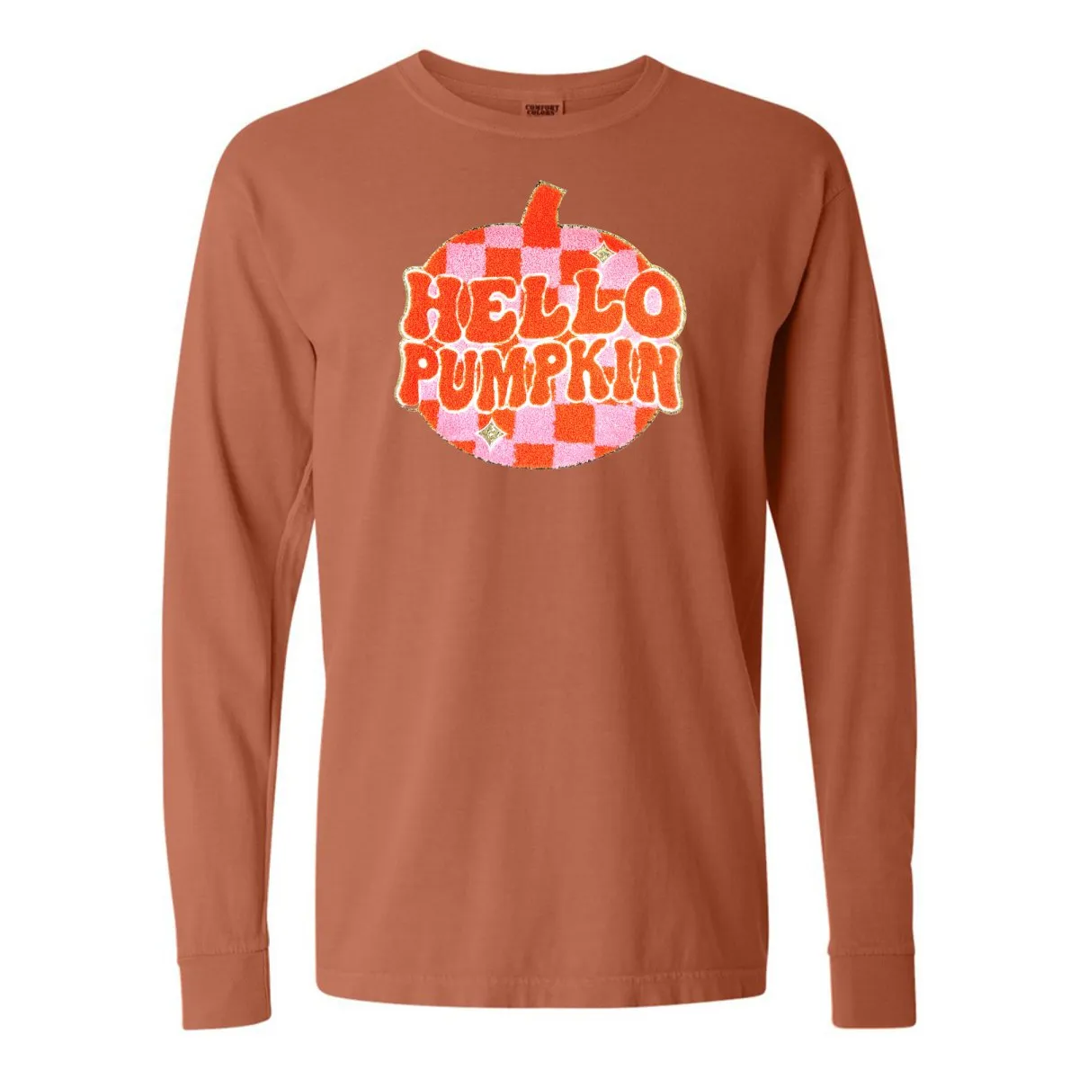 'Hello Pumpkin' Letter Patch Long Sleeve T-Shirt