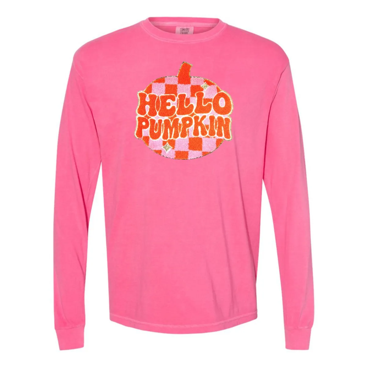 'Hello Pumpkin' Letter Patch Long Sleeve T-Shirt