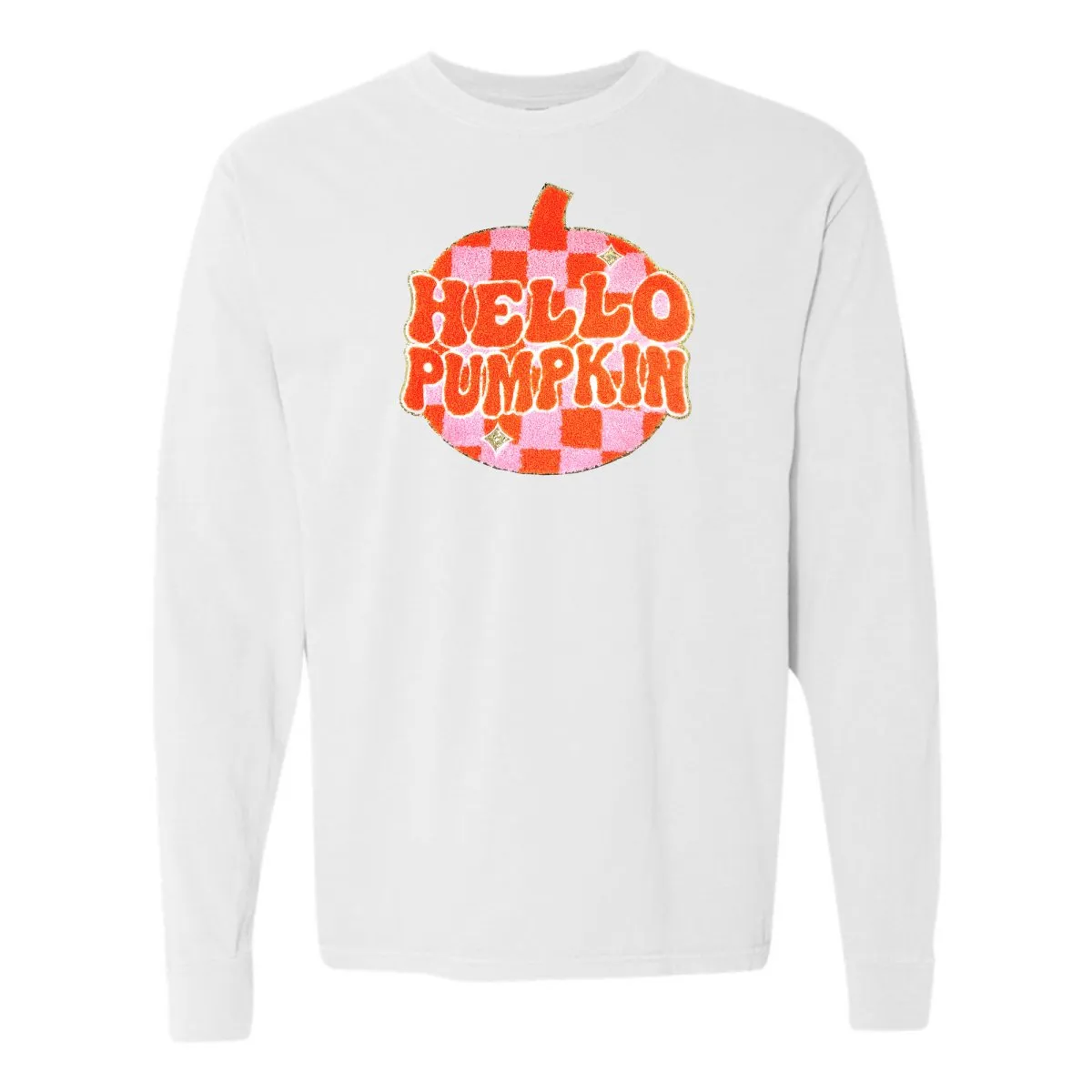 'Hello Pumpkin' Letter Patch Long Sleeve T-Shirt