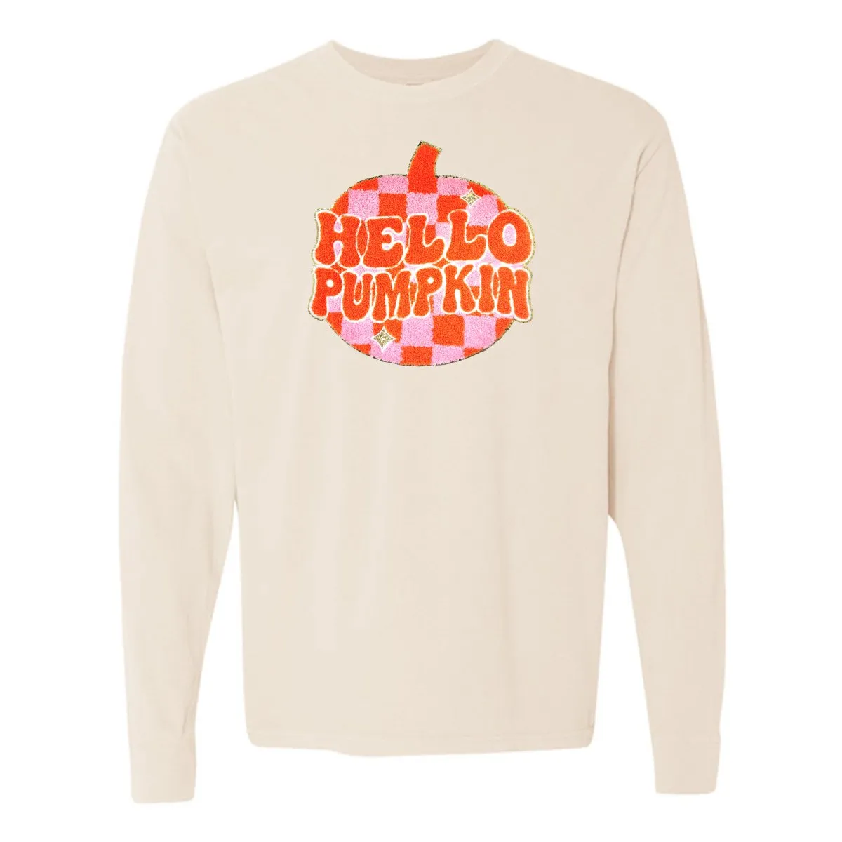 'Hello Pumpkin' Letter Patch Long Sleeve T-Shirt