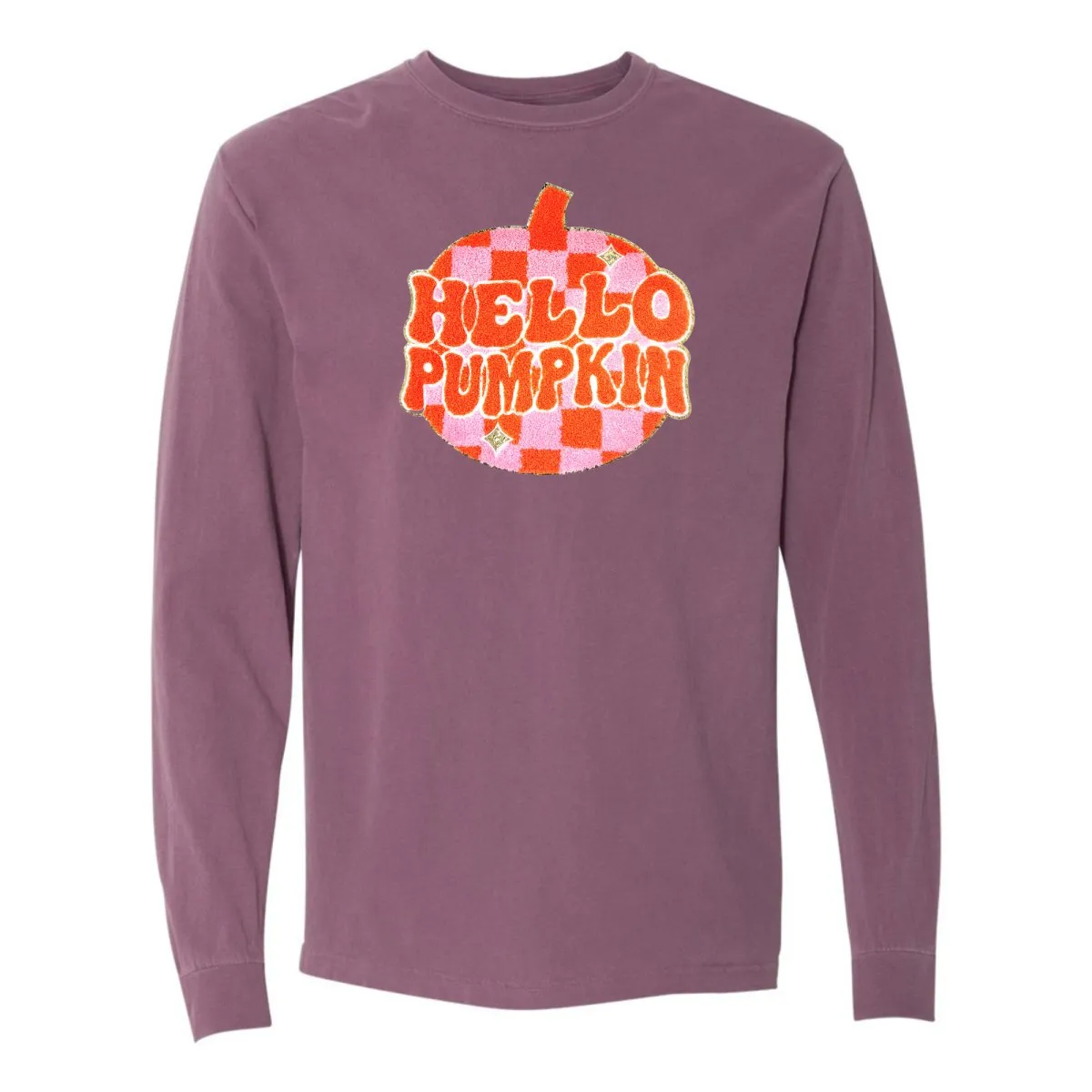 'Hello Pumpkin' Letter Patch Long Sleeve T-Shirt