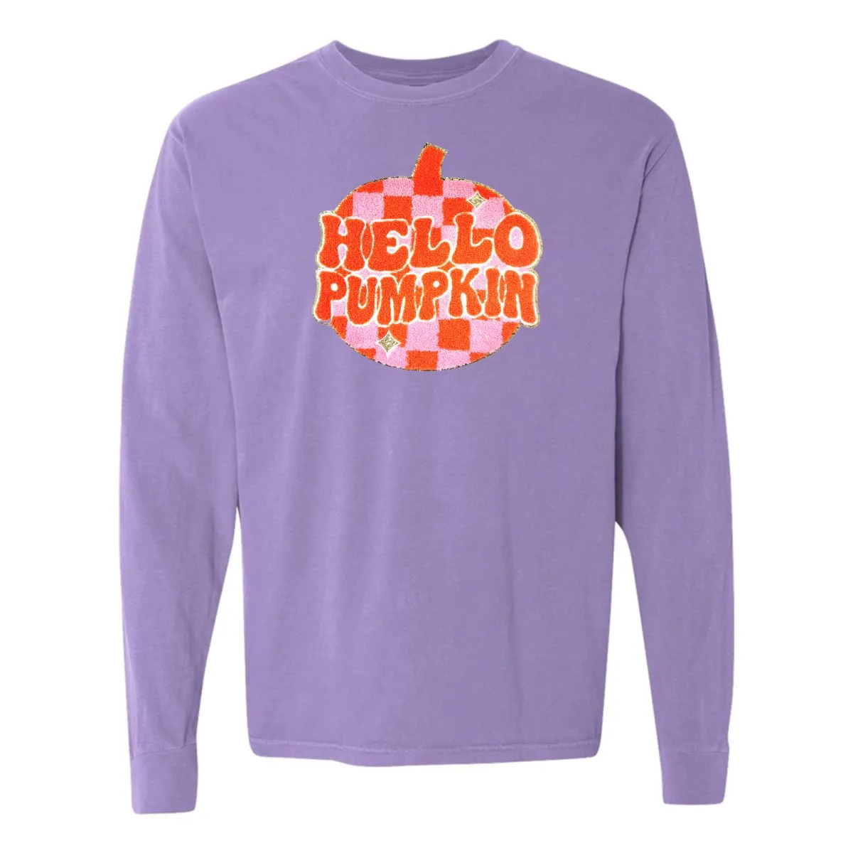 'Hello Pumpkin' Letter Patch Long Sleeve T-Shirt