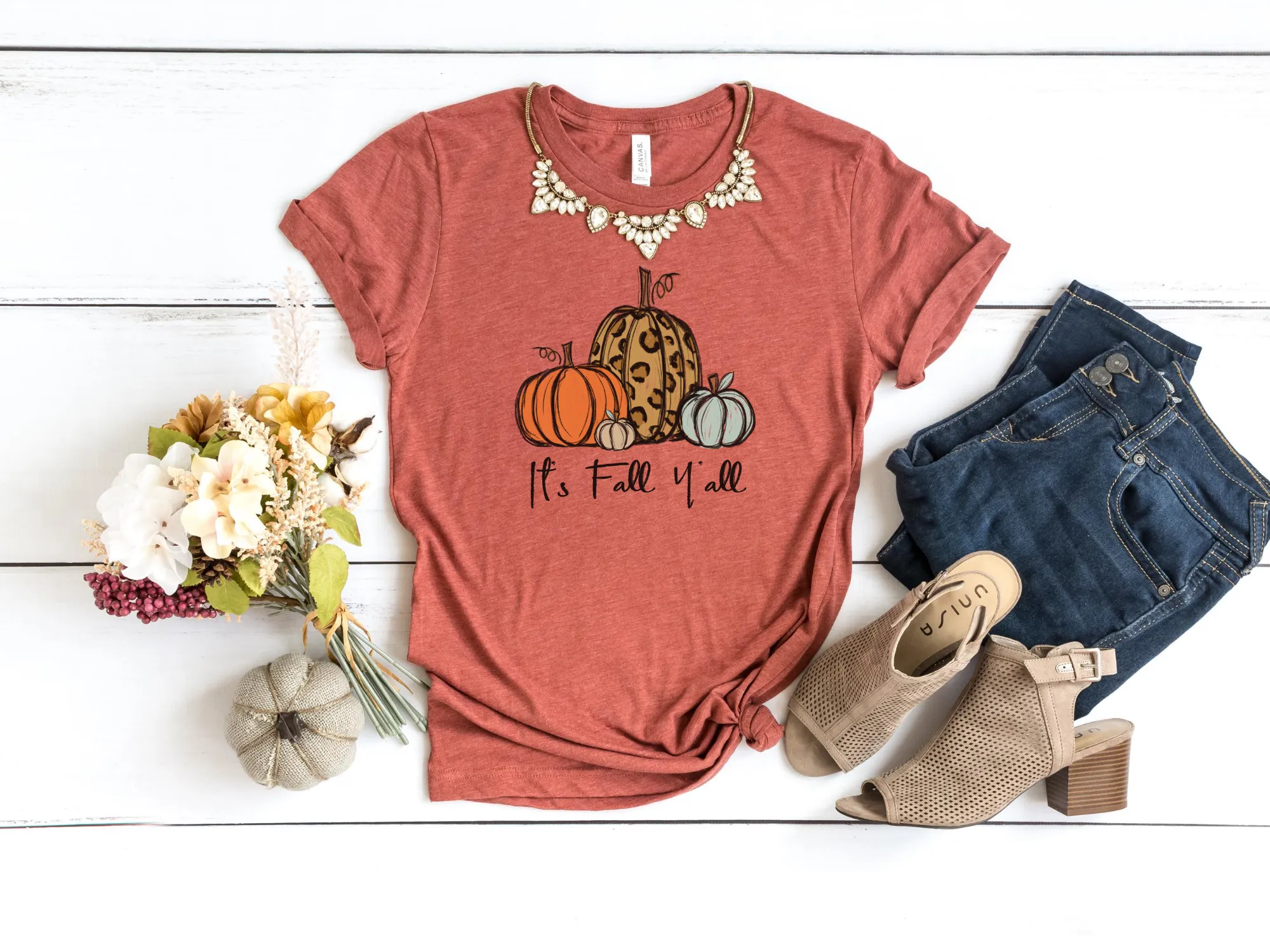 It's Fall Y'all Leopard Print Pumpkin T-shirt