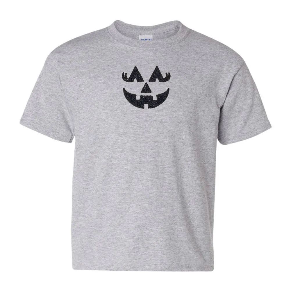 Kids Glitter Embroidery 'Girly Jack-O-Lantern' T-Shirt