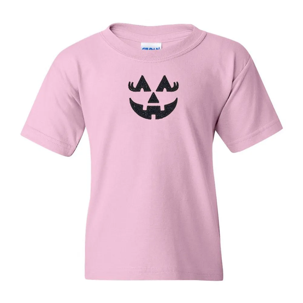 Kids Glitter Embroidery 'Girly Jack-O-Lantern' T-Shirt