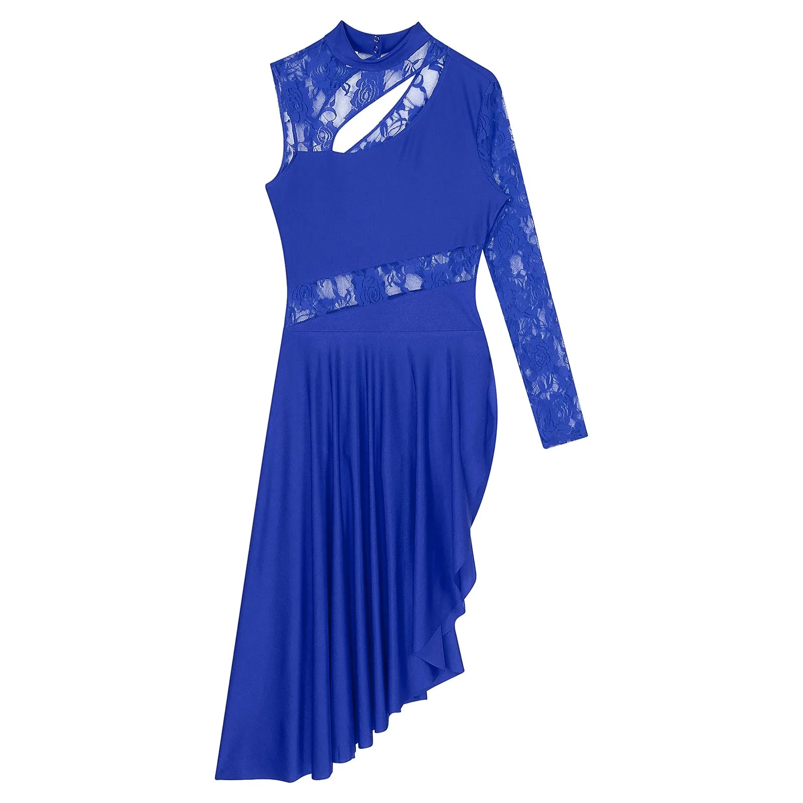 #L8801 Womens Lyrical Dance Dress- Sheer Lace Long Sleeve Modern Contempory Performance Costume