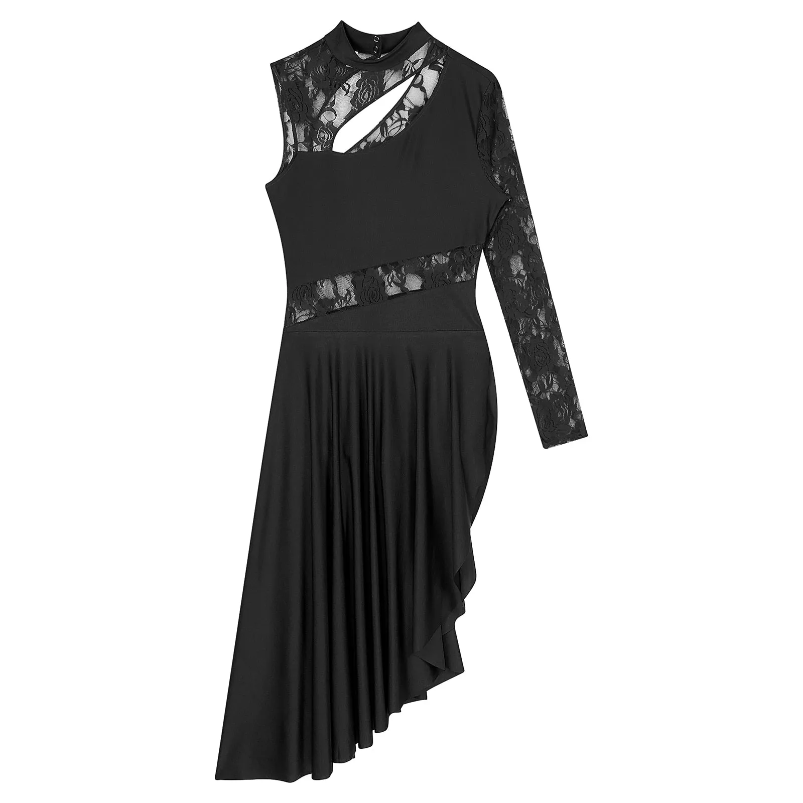 #L8801 Womens Lyrical Dance Dress- Sheer Lace Long Sleeve Modern Contempory Performance Costume