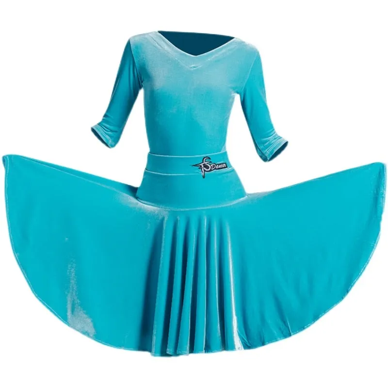 #LL27 Girls Latin Competition Costume - Velvet Latin Two Piece Dress