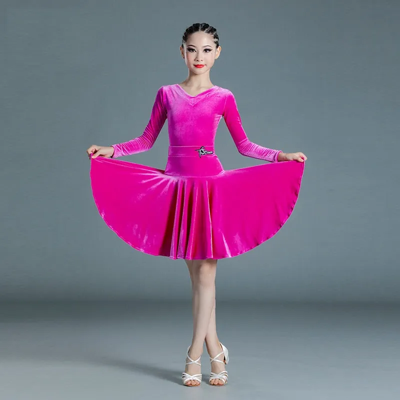 #LL27 Girls Latin Competition Costume - Velvet Latin Two Piece Dress