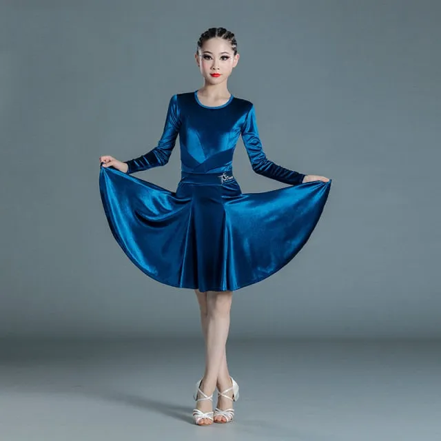 #LL27 Girls Latin Competition Costume - Velvet Latin Two Piece Dress