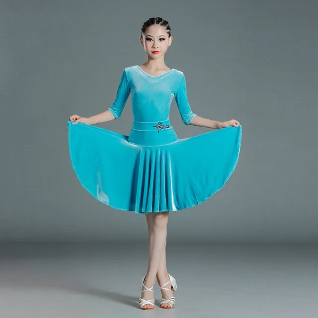 #LL27 Girls Latin Competition Costume - Velvet Latin Two Piece Dress