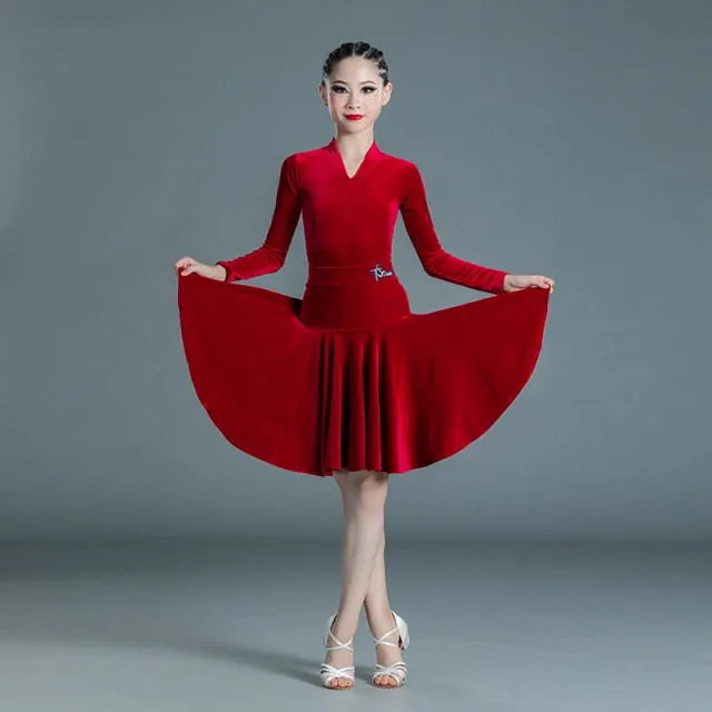 #LL27 Girls Latin Competition Costume - Velvet Latin Two Piece Dress