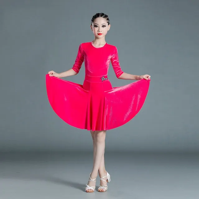 #LL27 Girls Latin Competition Costume - Velvet Latin Two Piece Dress