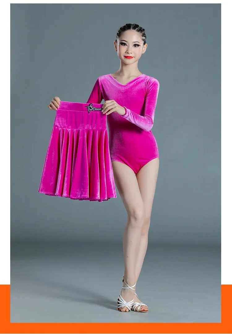 #LL27 Girls Latin Competition Costume - Velvet Latin Two Piece Dress