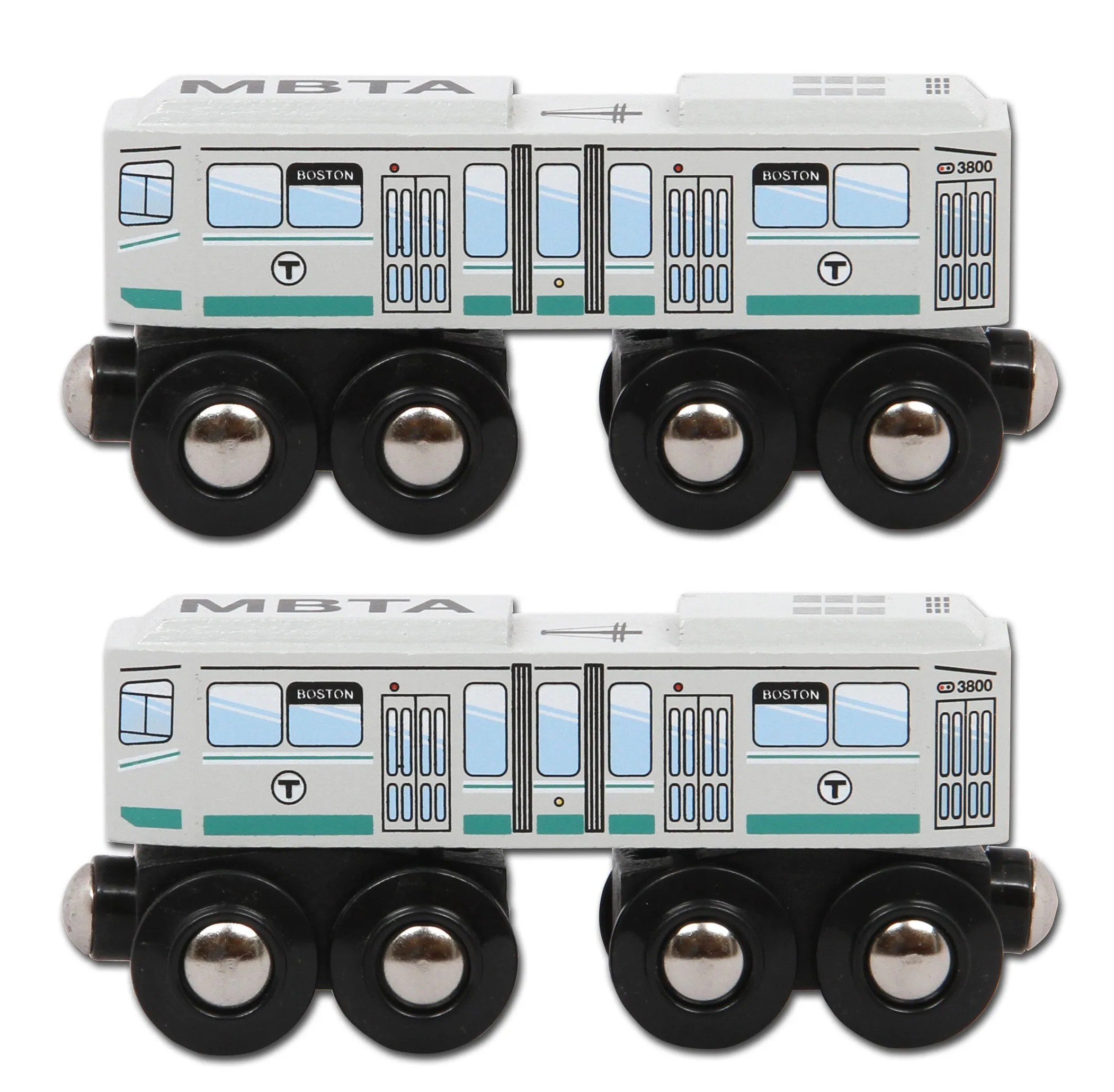 MBTA Green Line Wooden Toy Train PAIR