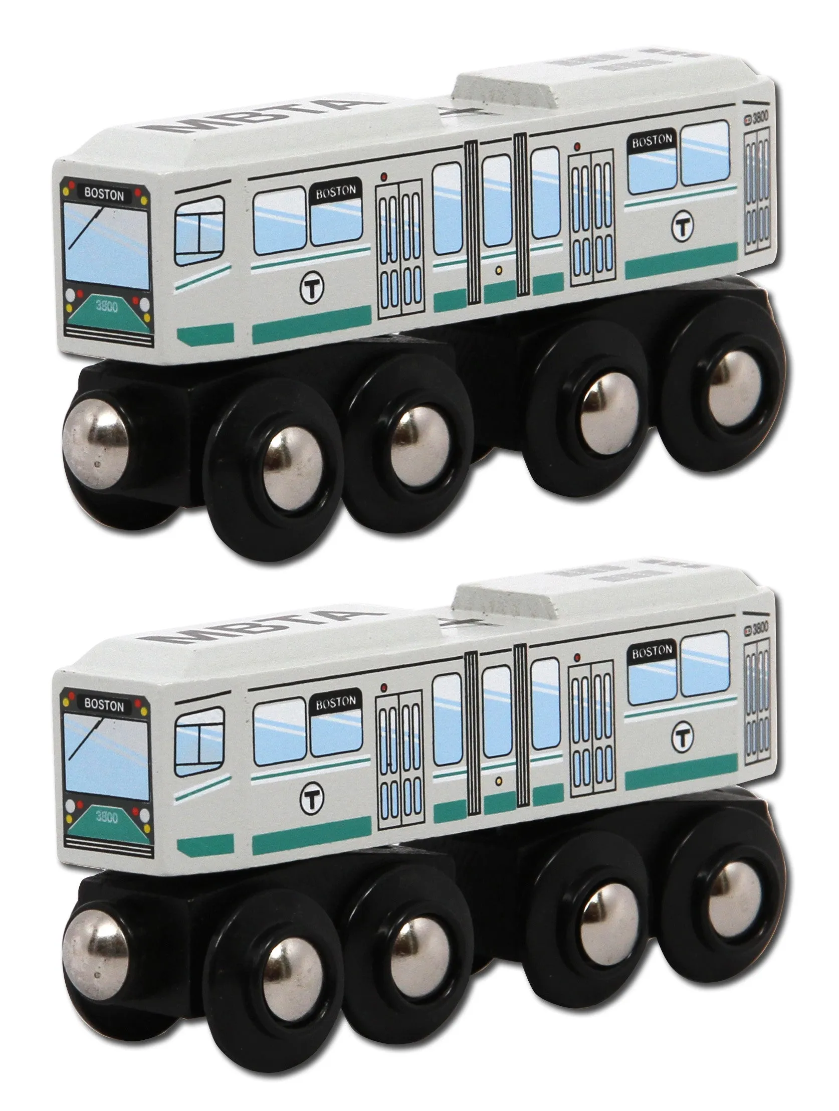 MBTA Green Line Wooden Toy Train PAIR