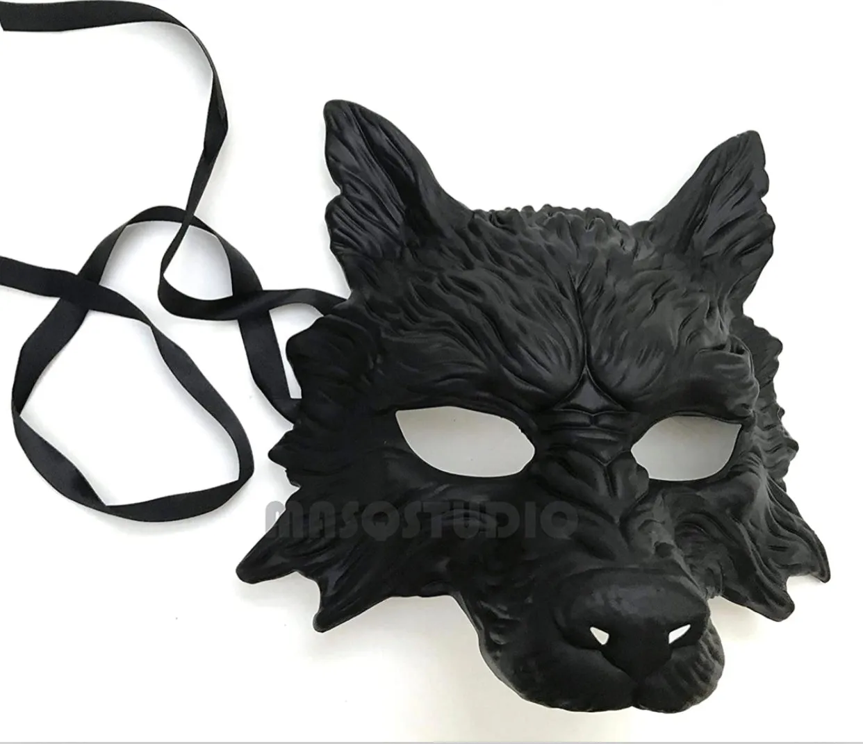 Mens Halloween Masquerade ball mask Black WOLF Mask Wear or Wall Deco