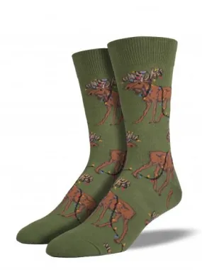 Men's Xmas Lights Moose Graphic Socks