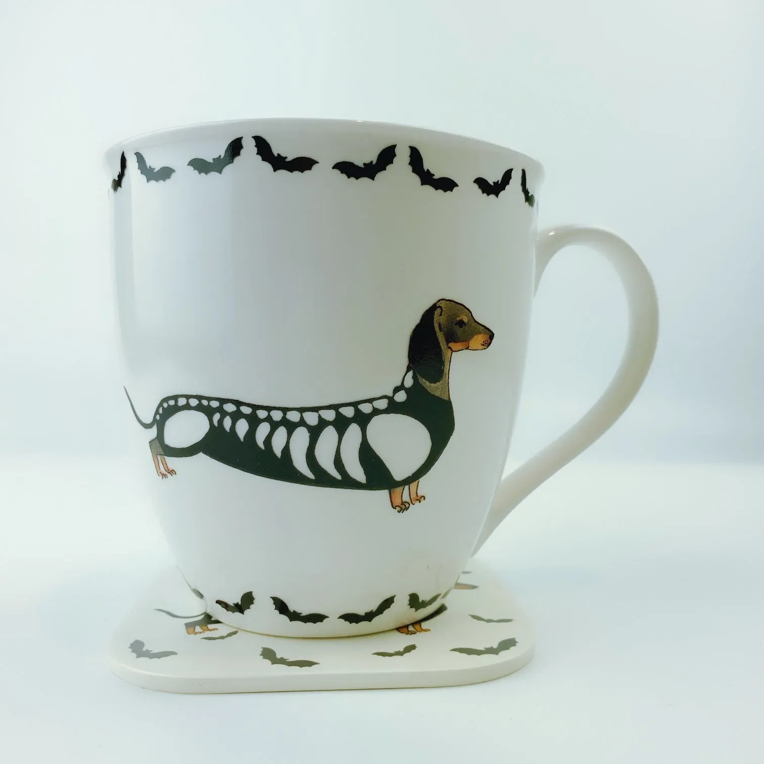 Milly Green British Design Happy Halloween Dachshund Dog Coffee Mug Tea Cup and Coaster Set