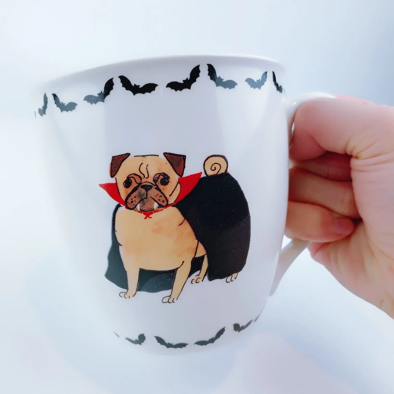 Milly Green British Design Pugs Count Pugalier Dog Coffee Mug Tea Cup and Coaster Set 20 oz