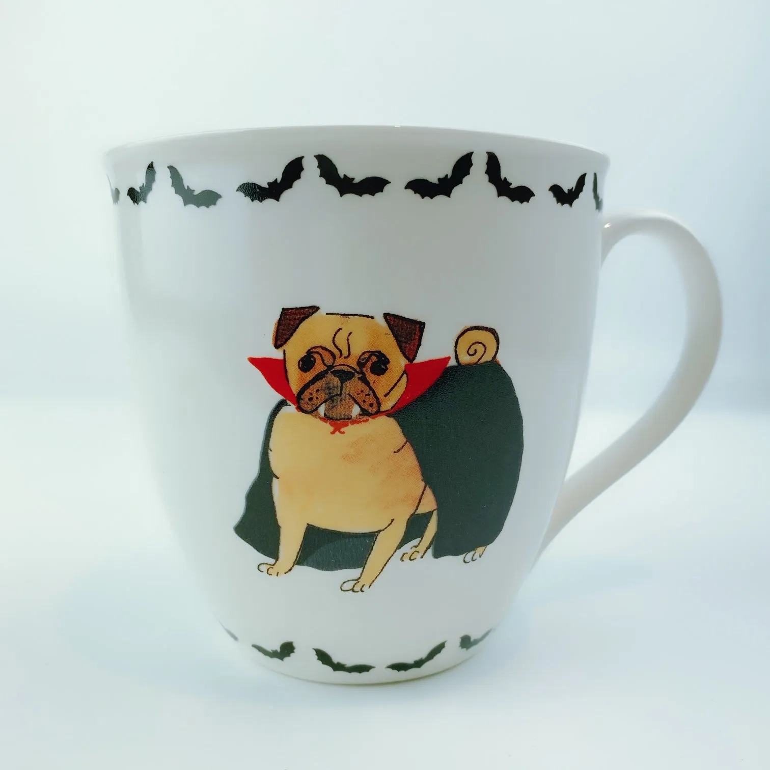 Milly Green British Design Pugs Count Pugalier Dog Coffee Mug Tea Cup and Coaster Set 20 oz