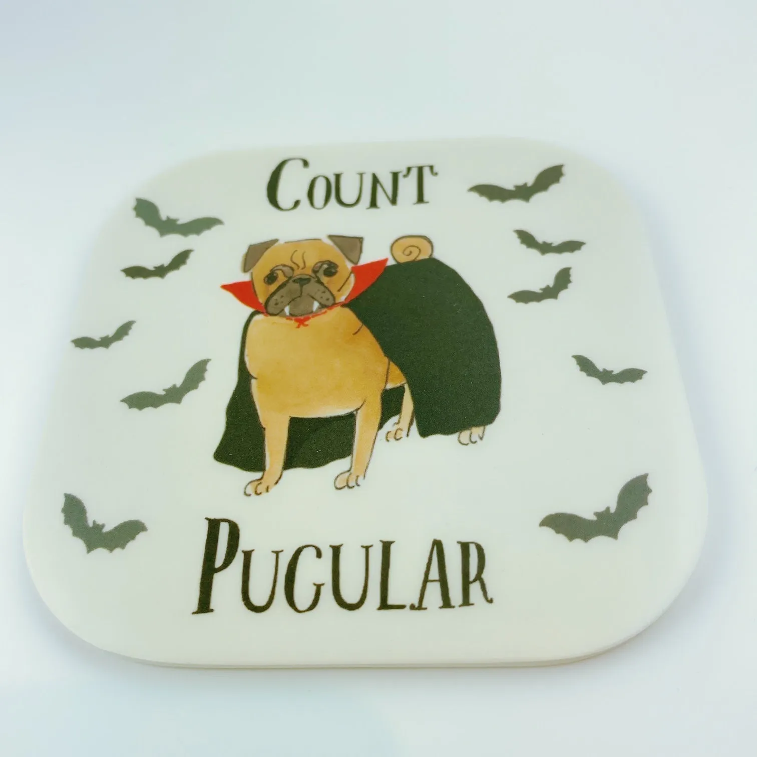 Milly Green British Design Pugs Count Pugalier Dog Coffee Mug Tea Cup and Coaster Set 20 oz