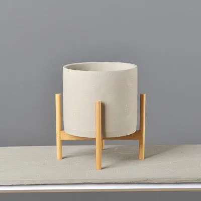 Modern Concrete Plant Pot With Wood Stand