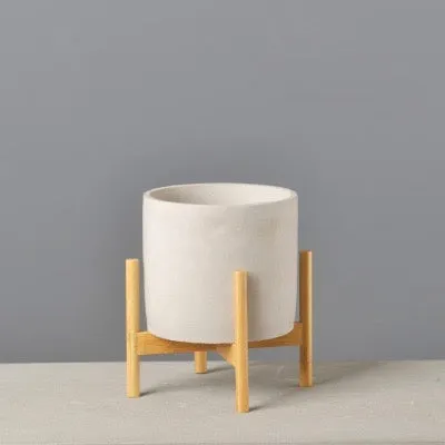 Modern Concrete Plant Pot With Wood Stand