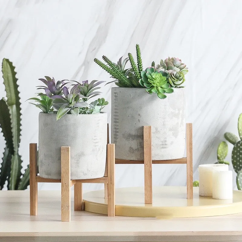 Modern Concrete Plant Pot With Wood Stand