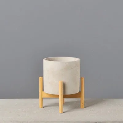 Modern Concrete Plant Pot With Wood Stand