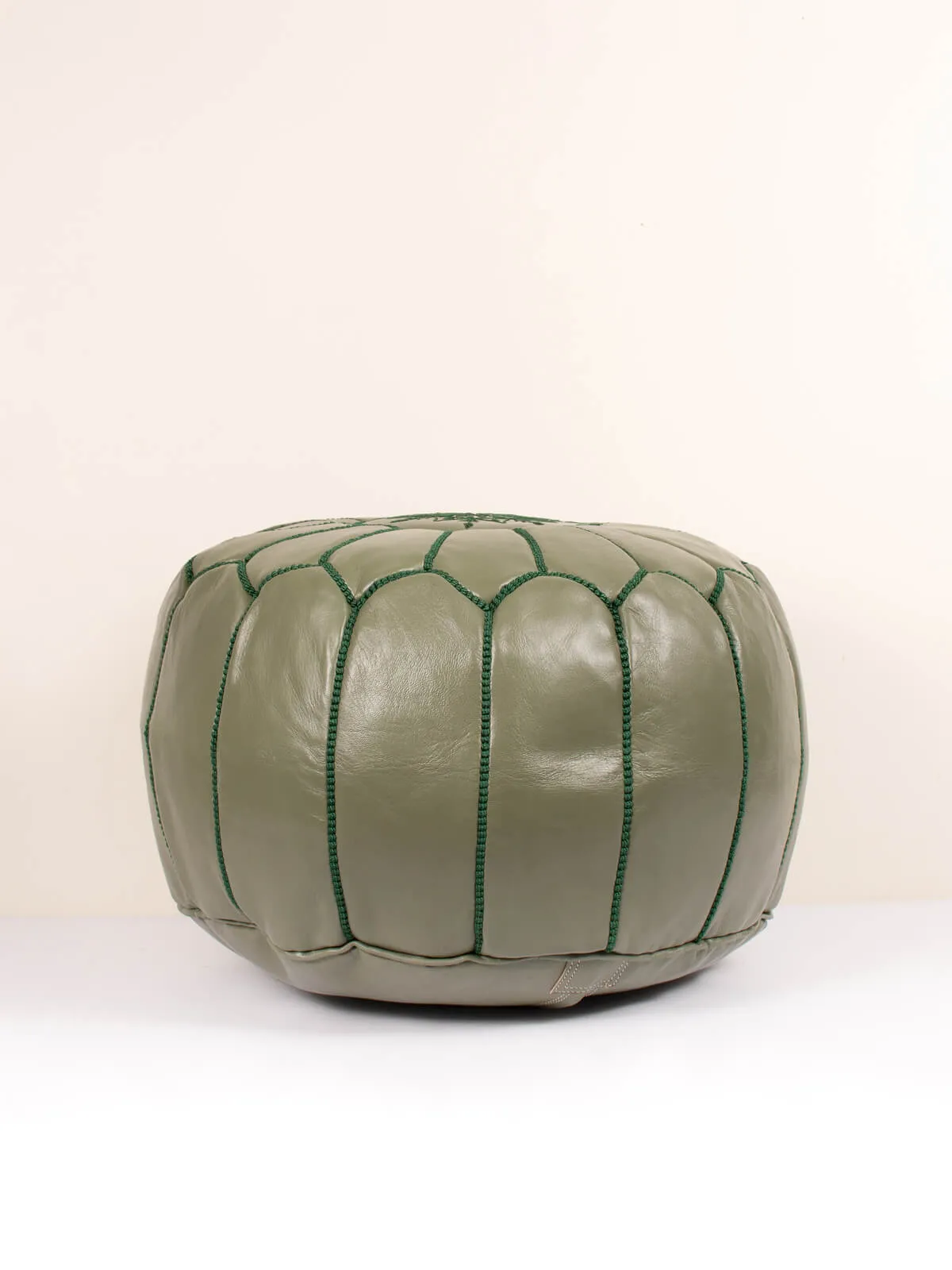 Moroccan Leather Pouffe, Olive