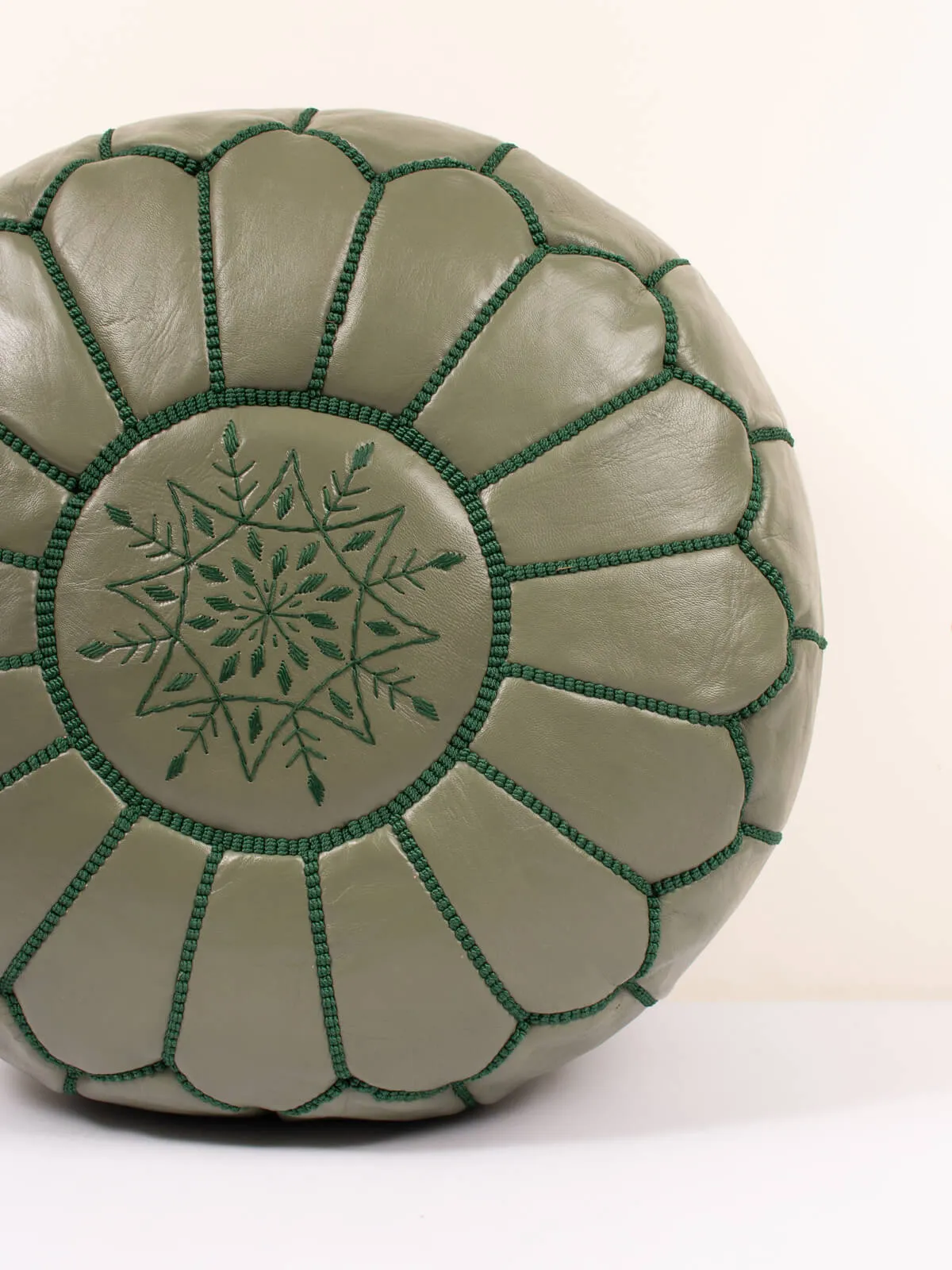 Moroccan Leather Pouffe, Olive