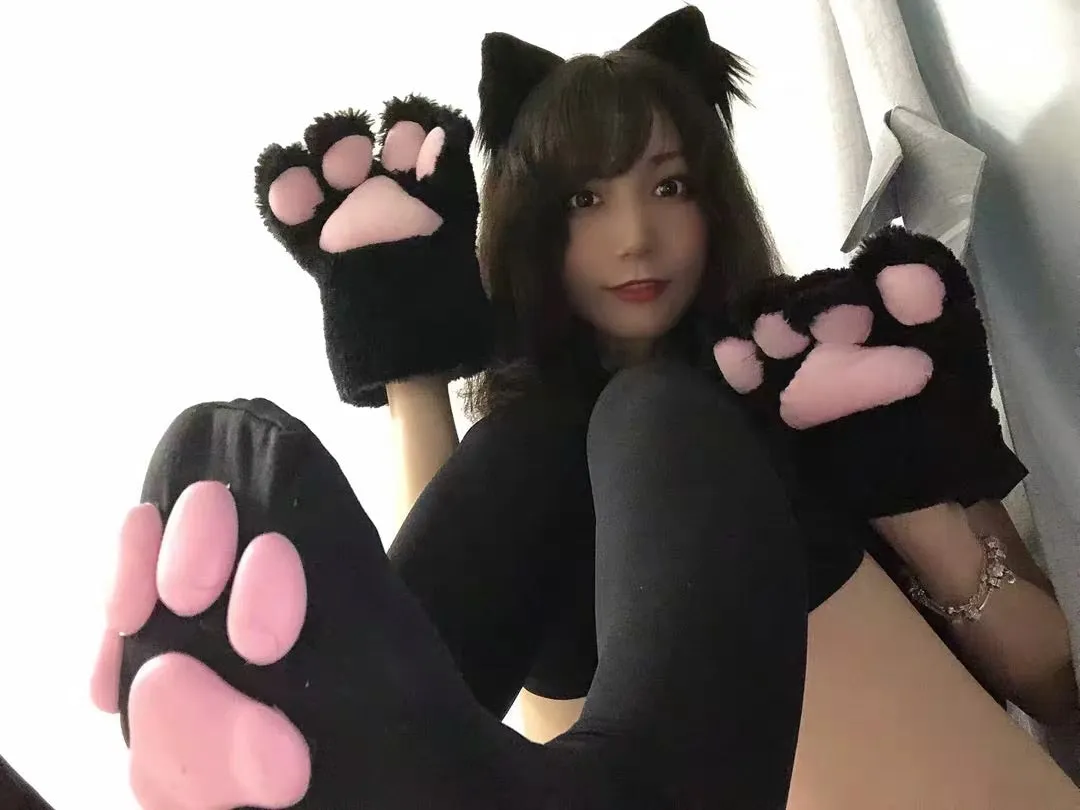 neko cat paw gloves / cat hair band / cat tail / choker  cosplay costumne