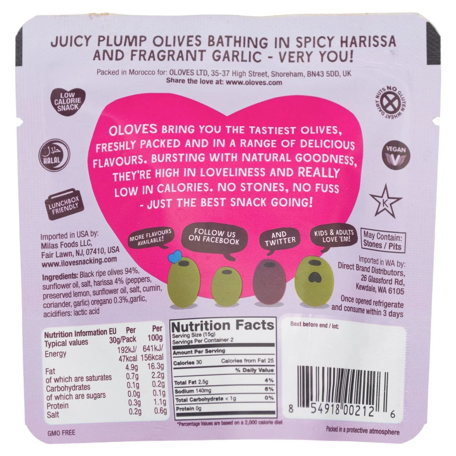 OLOVES Natural Whole Pitted Olives