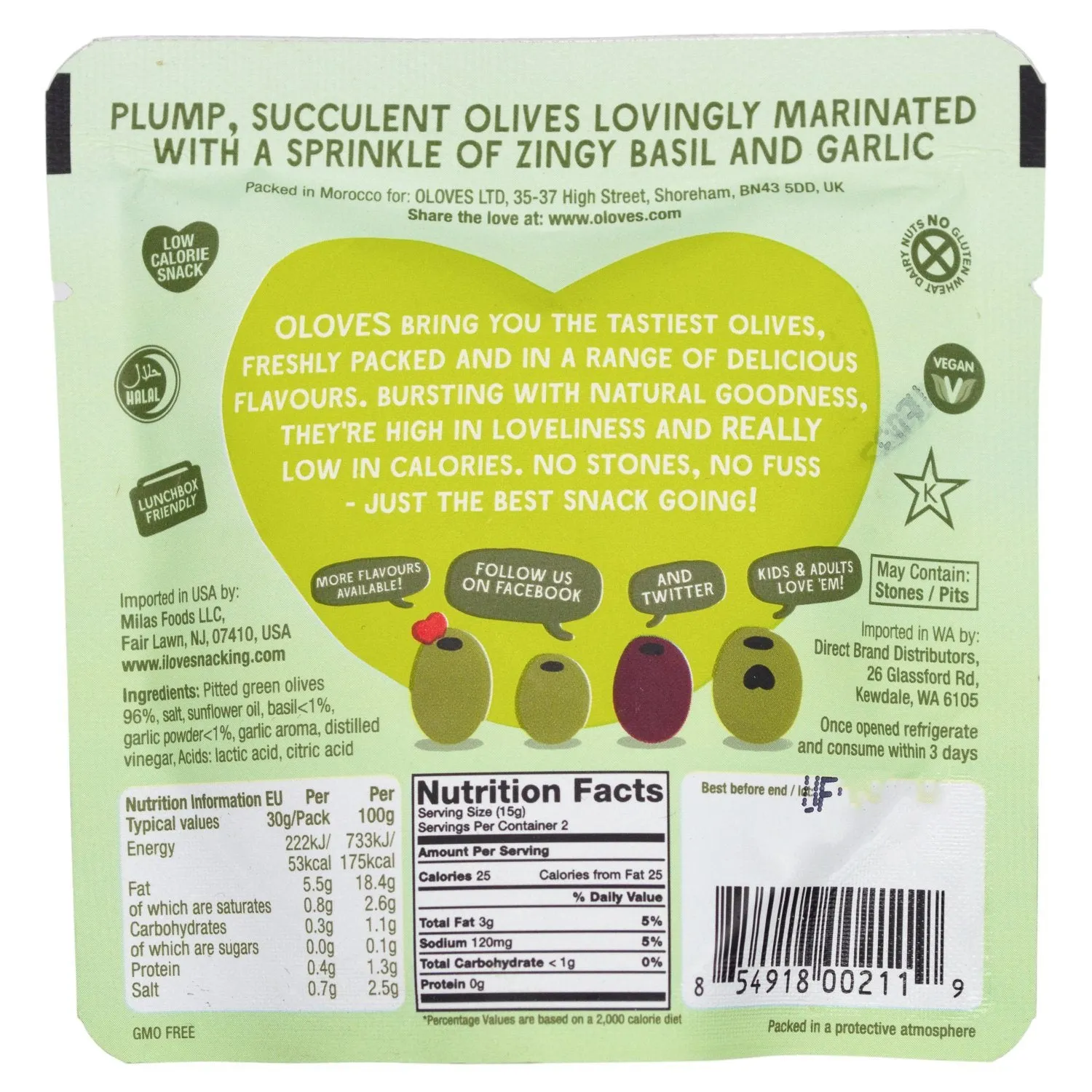 OLOVES Natural Whole Pitted Olives