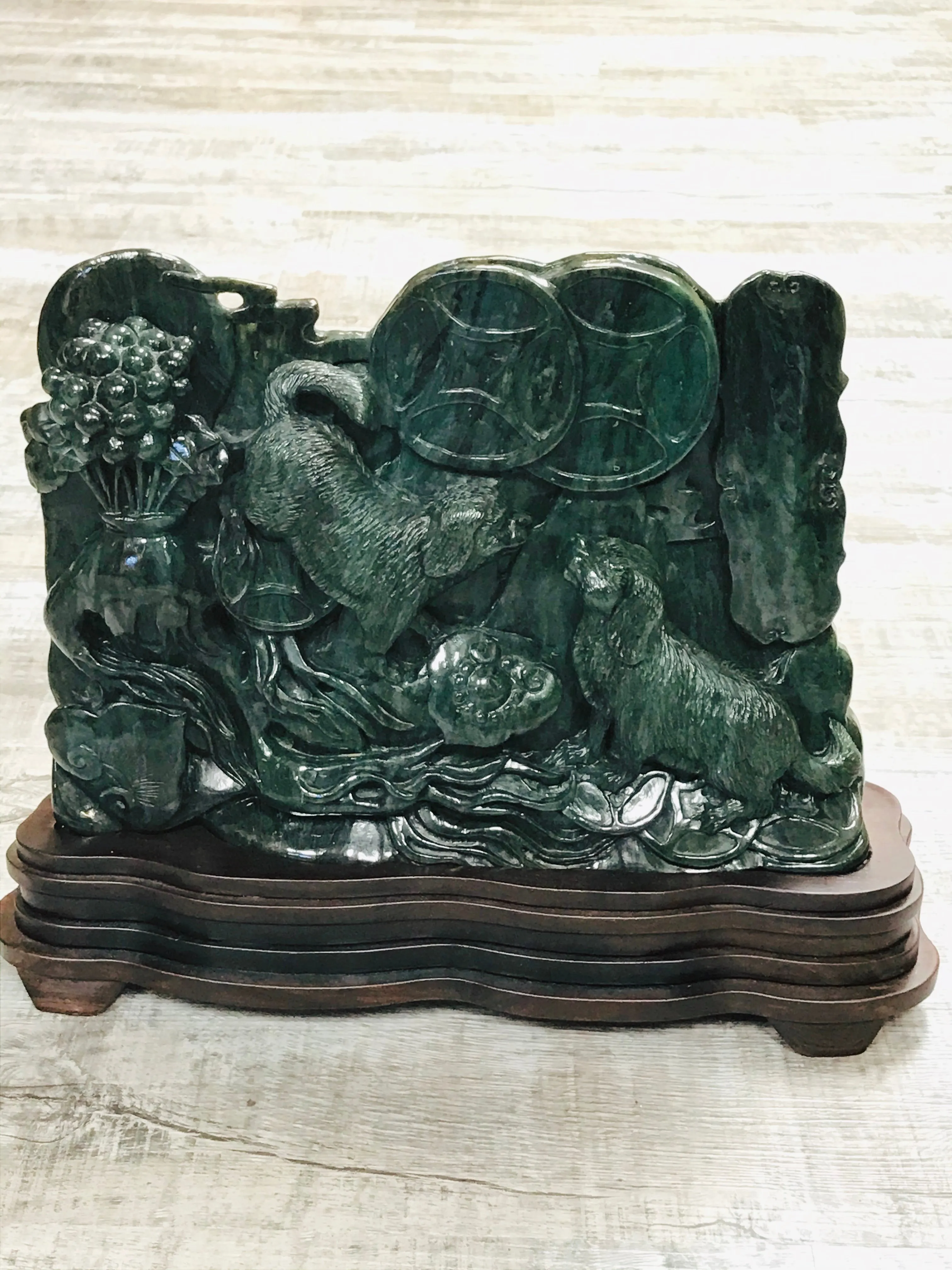 One of a Kind Jade Dog Scene